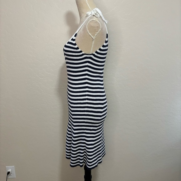 Aerie Blue and White Striped Knit Tie Strap Fit and Flare Tank Mini Dress Size M - Picture 3 of 14